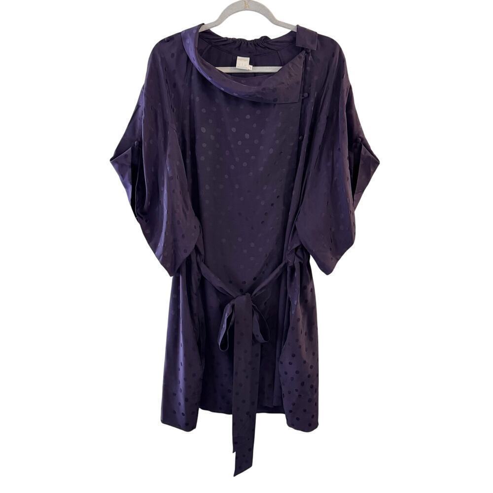 Malia Mills Blue Polka Dot Belted Women’s Wool Cupro Tunic Dress Size 6 USA Made